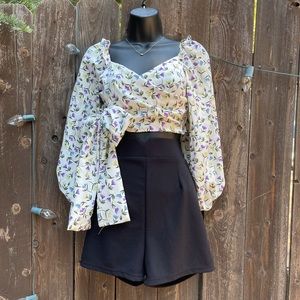 Women cute crop top long sleeve